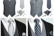 Brand New Enlision Suit Vest Men Gray Formal Wedding Waistcoat Tie Pocket Square Set Solid Color Elegant Vests for Men