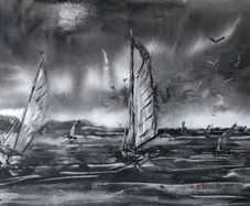 sailing grey watercolour