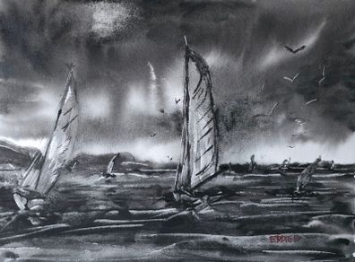 sailing grey watercolour