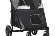 Foldable Pet Stroller, with Universal Wheels, Shock Absorber, for Medium and Large Dogs - Black