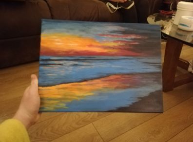 Hand Painted Sunset Beach on Canvas