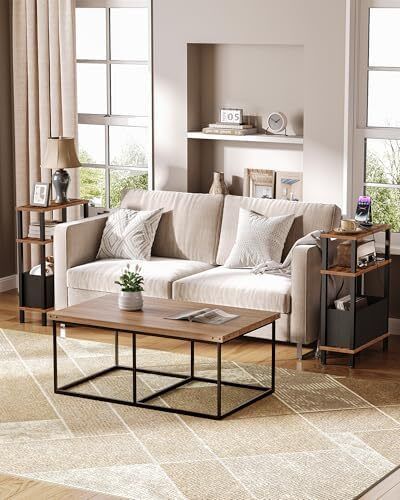 Slim Side Table with Charging Station, 3-Tier Narrow Side Table with Drawer, Skinny Bedside Table, End Table for Small Spaces, for Bedroom