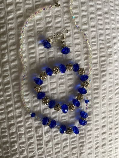Glittery Beaded Necklace, Bracelet and Earrings Set