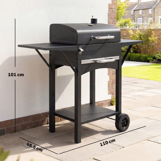 Charcoal grill with lid, BBQ smoker grill with 2 side tables Large grill area Grill grate Thermometer