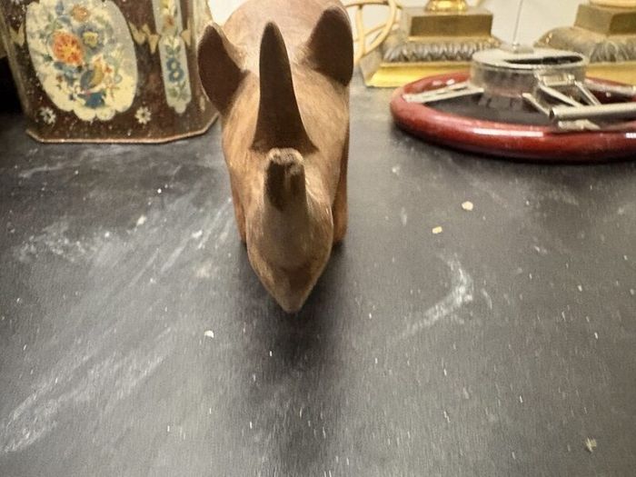 Vintage Hand-Carved Wooden Rhinoceros Figure