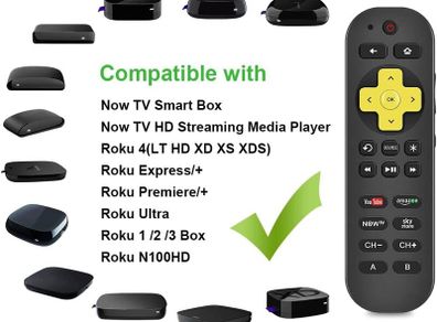 Remote Control Compatible with Now TV HD Streaming Media Player, Roku 4(LT HD XD XS XDS), Roku Express/+, Roku Premiere/+, Roku Ultra, Roku 1/2 /3 Box,Roku N100HD
