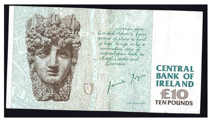 1994 Ireland IR10 James Joyce Banknote Series C. Note issued 25/02/94. Serial number IDJ008828