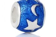 Pandora Style Royal Blue Enamel Star Moon Spacer Bead