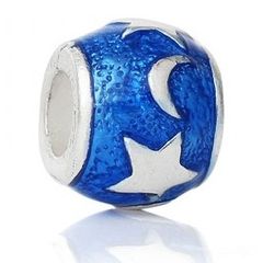 Pandora Style Royal Blue Enamel Star Moon Spacer Bead