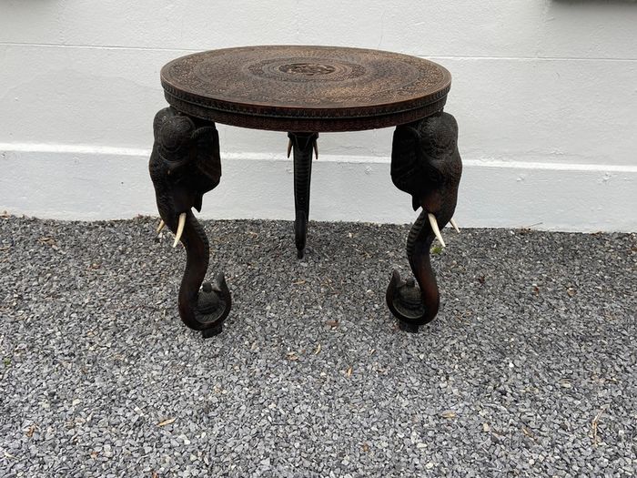 A Superb late 19th Century Indian Carved Hardwood Elephant Occasional / Side Table