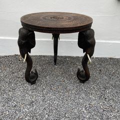 A Superb late 19th Century Indian Carved Hardwood Elephant Occasional / Side Table