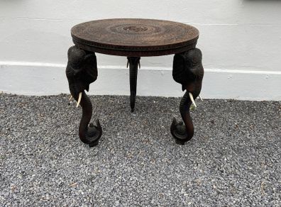 A Superb late 19th Century Indian Carved Hardwood Elephant Occasional / Side Table