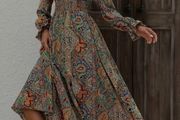 Elegant V Neck Wrap Top Long Sleeve Elasticated Waist Dress - Size - 0XL - RRP - 28.02