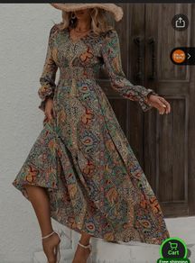 Elegant V Neck Wrap Top Long Sleeve Elasticated Waist Dress - Size - 0XL - RRP - 28.02