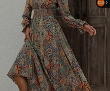 Elegant V Neck Long Sleeve Elasticated Waist Dress - Size - 0XL - RRP - 28.02