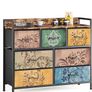 Chest of Drawers, 7 Fabric Drawers Dresser Cabinet with Retro Floral Prints and Vintage Handle, for Bedroom Living Room Entryway, Rustic Brown Image 10