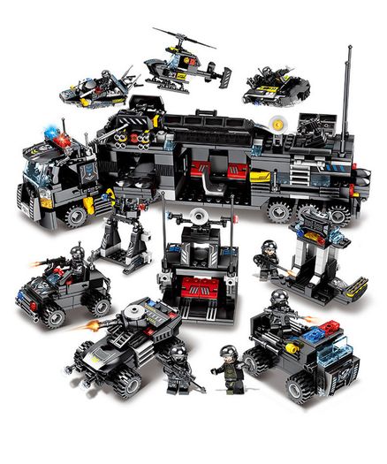 New City Police Series SWAT 8 In 3 City Police Truck Station Building Blocks Bricks Robot Aircraft sets toys Similar to Lego