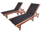 Sun Loungers 2 pcs with Table Solid Acacia Wood and Textilene