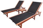 Sun Loungers 2 pcs with Table Solid Acacia Wood and Textilene