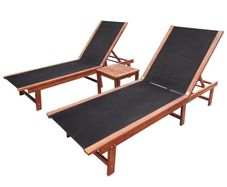 Sun Loungers 2 pcs with Table Solid Acacia Wood and Textilene