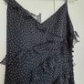 Occassion dress- spot printed tiered ruffle detail maxi dress with slit. Image 3