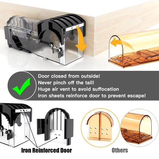 Safe Firm Mice Humane Reusable Plastic Rodents Trap Household Mouse Catcher Smart Self-locking Mousetrap for Indoor Outdoor Garden