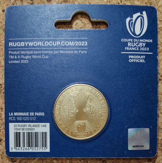 France 0.25 Euro Base Metals Uncirculated Coin 2023 - Ireland - Rugby World Cup France