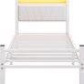3FT Single Bed Frame with Storage Headboard, White Metal Platform Upholstered Bed frame USB Charging Station,Heavy Duty Metal Bed with LED Lights,Easy Assembly Image 9