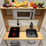 kids play kitchen complete with pots, pans,utensils and food (meat,fosh,fruit and veg) Image 3