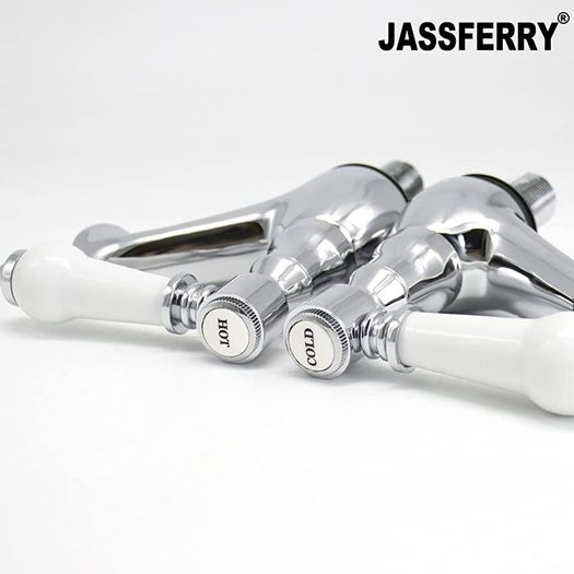 Pair of Basin Taps Hot and Cold Water Bathroom Sink Cross Handle Ceramic Levers 1/2" Tap Faucets Set 2 (FREE POSTAGE)