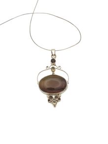 Vintage 925 Sterling Silver Brown Agate, Smoky Quartz & Citrine Necklace