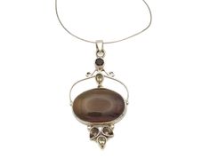 Vintage 925 Sterling Silver Brown Agate, Smoky Quartz & Citrine Necklace