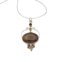 Vintage 925 Sterling Silver Brown Agate, Smoky Quartz & Citrine Necklace