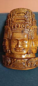 Vintage Mask Wood Carving Face Cambodian King Jayavarman VII from Temple Bayon