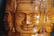 Vintage Mask Wood Carving Face Cambodian King Jayavarman VII from Temple Bayon