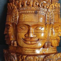 Vintage Mask Wood Carving Face Cambodian King Jayavarman VII from Temple Bayon