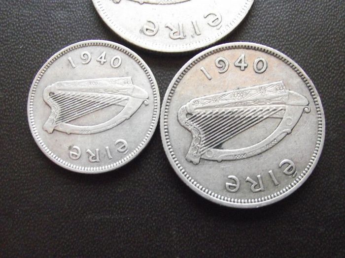 1940 Irish Republic. Set of 3 Silver Coins: Half Crown&Florin&Shilling
