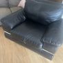 black Leather Armchair featuring plush pillow top arms and chrome accent feet need gone ASAP due to house clearance Image 3
