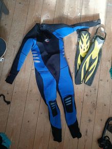 wetsuit (mans large) and flippers