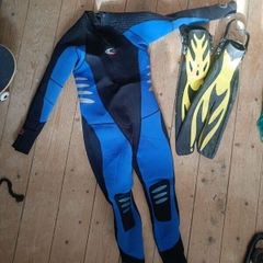 wetsuit (mans large) and flippers