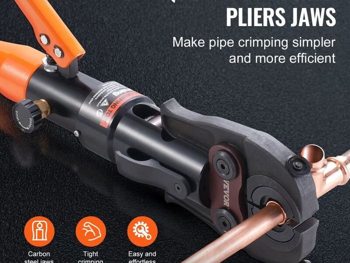 Copper Tube Fittings Hydraulic Pipe Crimping Tool, Pressing Plier with V12, V15, V18, V22, V28 Quick Change Jaws, 360 Rotatable Press Kit for Confined Spaces Tee Fittings Hydraulically Driven