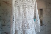 Lace crochet summer party dress very like self portrait white frills S 10