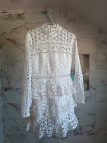 Lace crochet summer party dress very like self portrait white frills S 10