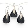 925 Sterling Silver & Black Onyx Sajen Designer Necklace And Earrings Set Image 3