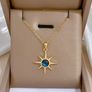 Star Starburst Blue Stone Crystal Gold Necklace Image 2
