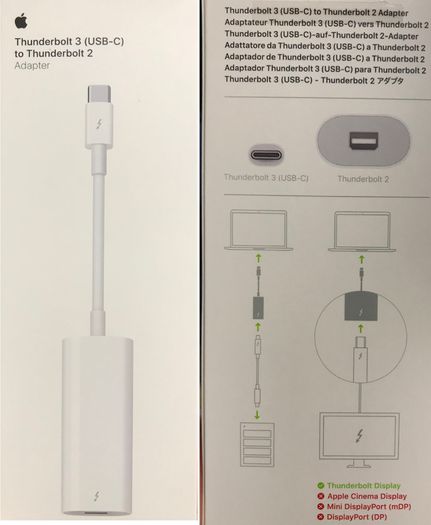 Original Apple USB-C Thunderbolt 3 to Thunderbolt 2 Adapter Converter Cable A1790 New