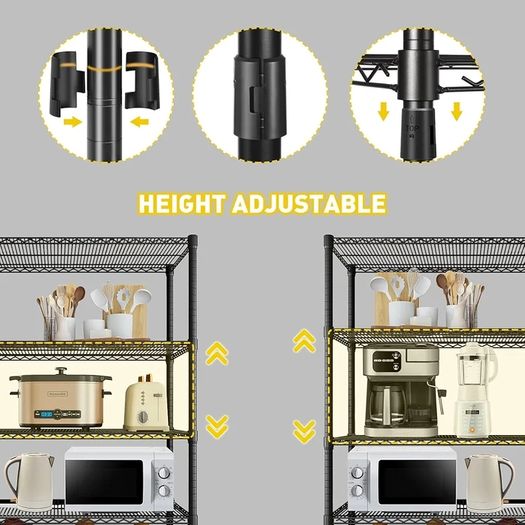 Heavy Duty Garage Shelving Unit - 182.9x91.3x45.7 cm - Adjustable Wire Shelving Unit Storage Shelves with Wheels, 5 Tier, Black