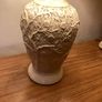 Large vintage cream table lamp floral relief Image 5