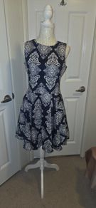 Mandi Navy White Baroque Skater Dress Size 12 New With Tags NWT