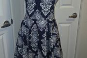 Mandi Navy White Baroque Skater Dress Size 12 New With Tags NWT